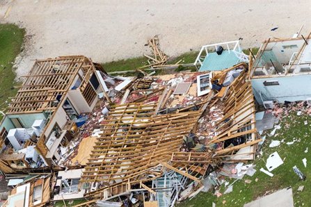 A flattened house after Hurricane Harvey