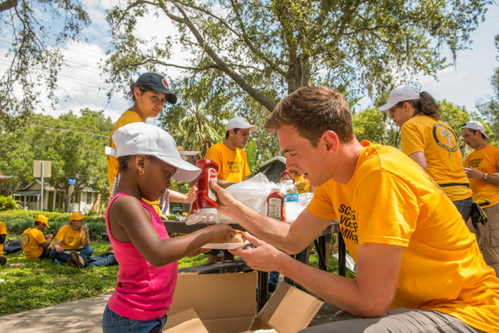 Hot food for Greenwood residents prepared and served by Scientology Volunteer Ministers