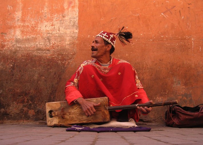 A guembri player in Marrakesh, Morocco.