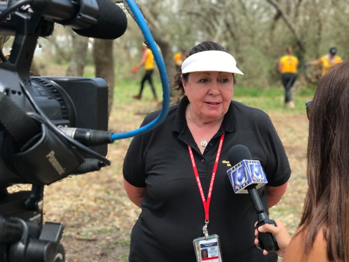 Joava Good being interviewed on NBC in Rockport, Texas.