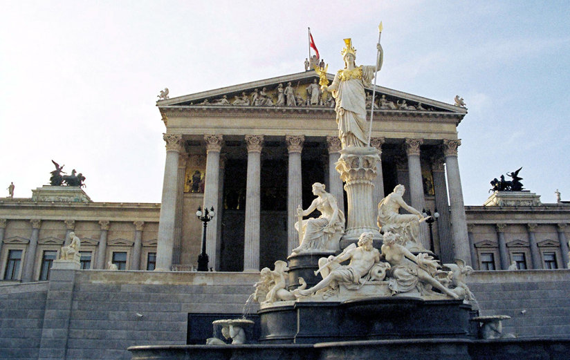 The Austrian Parliament building in Vienna.