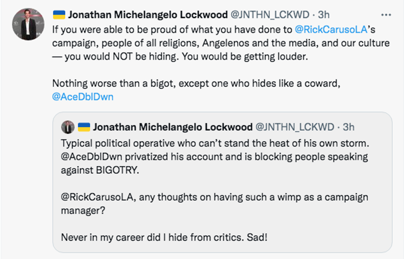 El director de campaña de Rick Caruso, Ace Smith, bloquea a los cienciólogos que hablan en contra de su intolerancia jon lockwood El director de campaña de Rick Caruso, Ace Smith, bloquea a los cienciólogos que hablan en contra de su intolerancia
