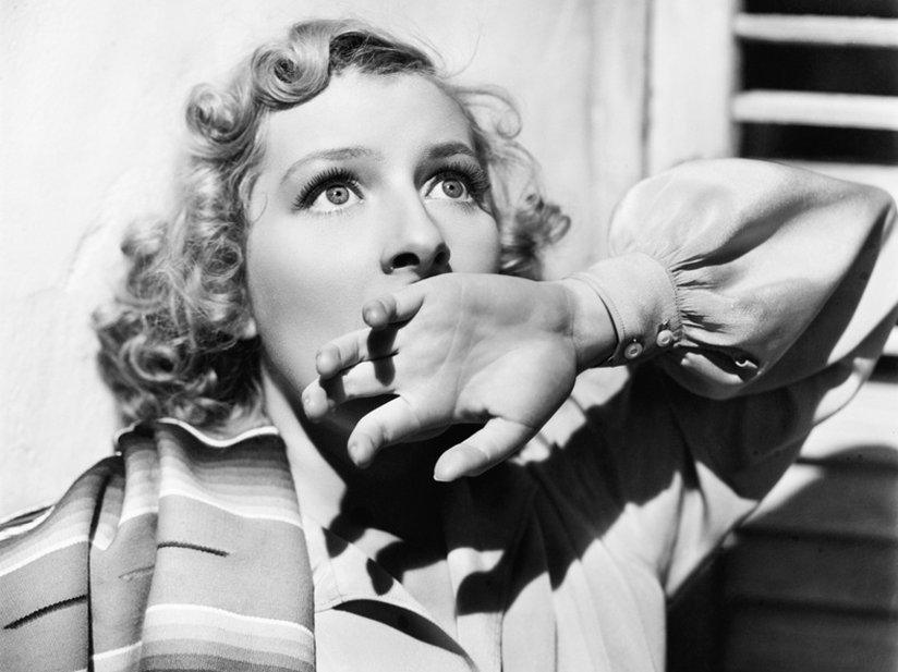 Frightened woman in black and white