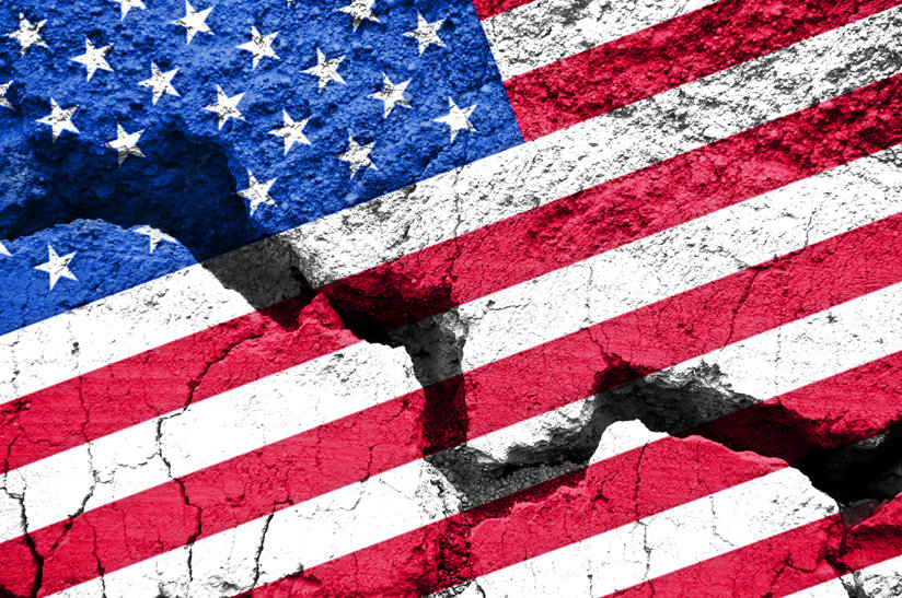 American flag ripped down the middle