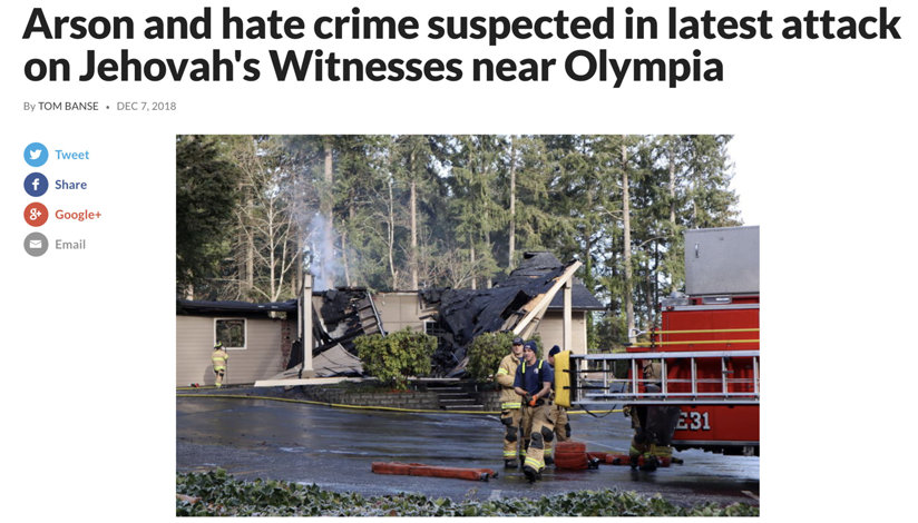 Firefighters in front of a Jehovah’s Witness Kingdom Hall