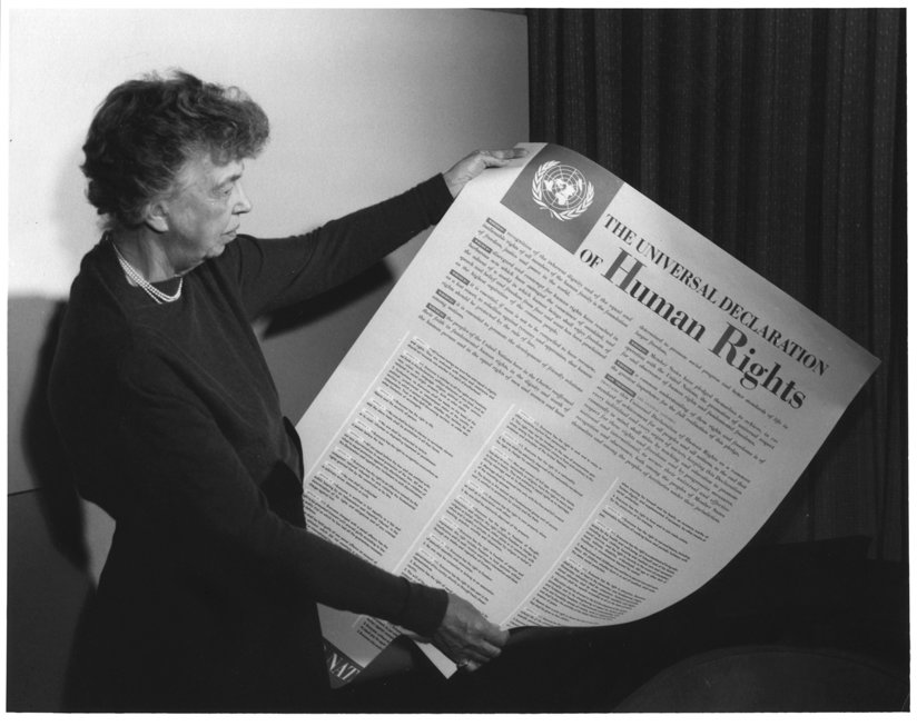 Eleanor Roosevelt holding the Declaration